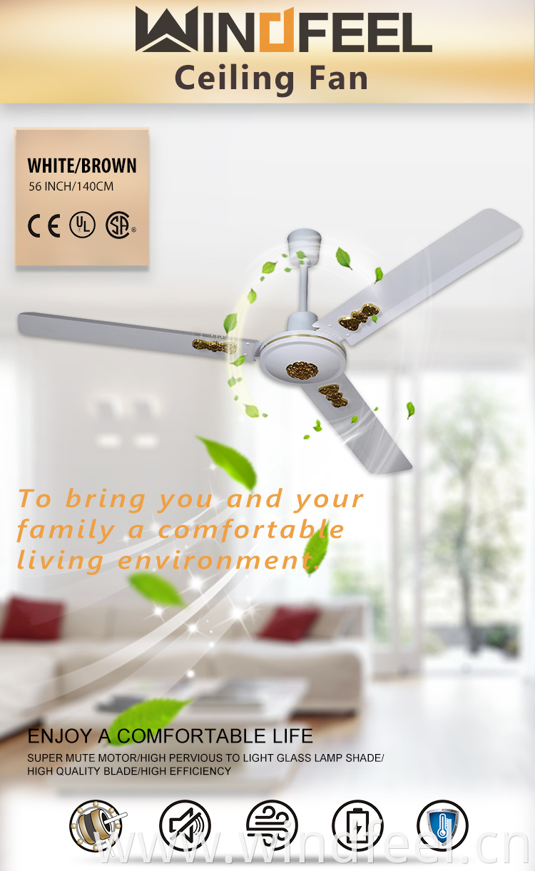 48 Inch Ceiling Fans 56 Inch Decorative Fan with 100% Copper Motor 3 Blade Golden Decoration